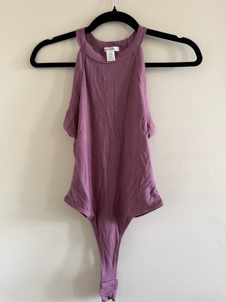 New! Bozzolo Ribbed Mauve Tank Bodysuit